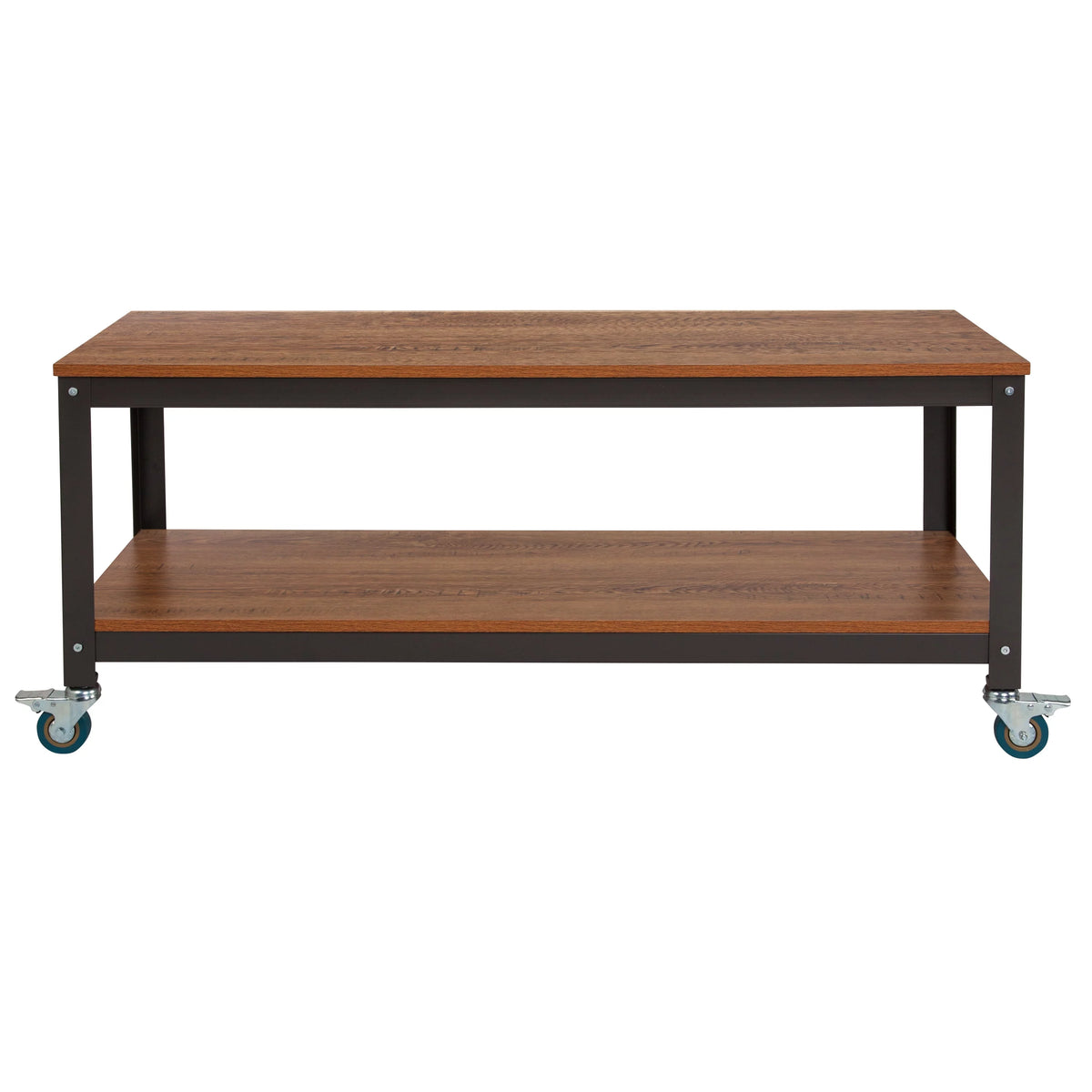 Brown Oak Wood Grain TV Stand with Metal Wheels R4521