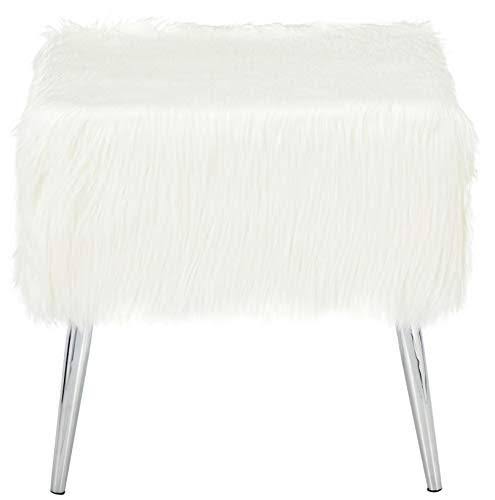 White Faux Fur Ottoman with Chrome Legs B5517