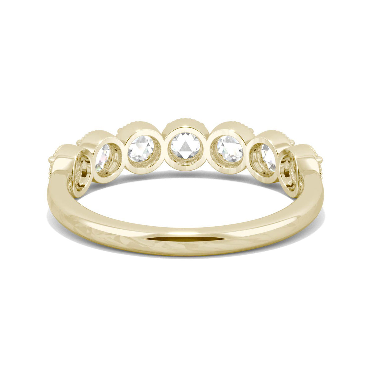 14K Yellow Gold 3mm Round Rose Cut Moissanite Wedding Band Size 6 Y90312