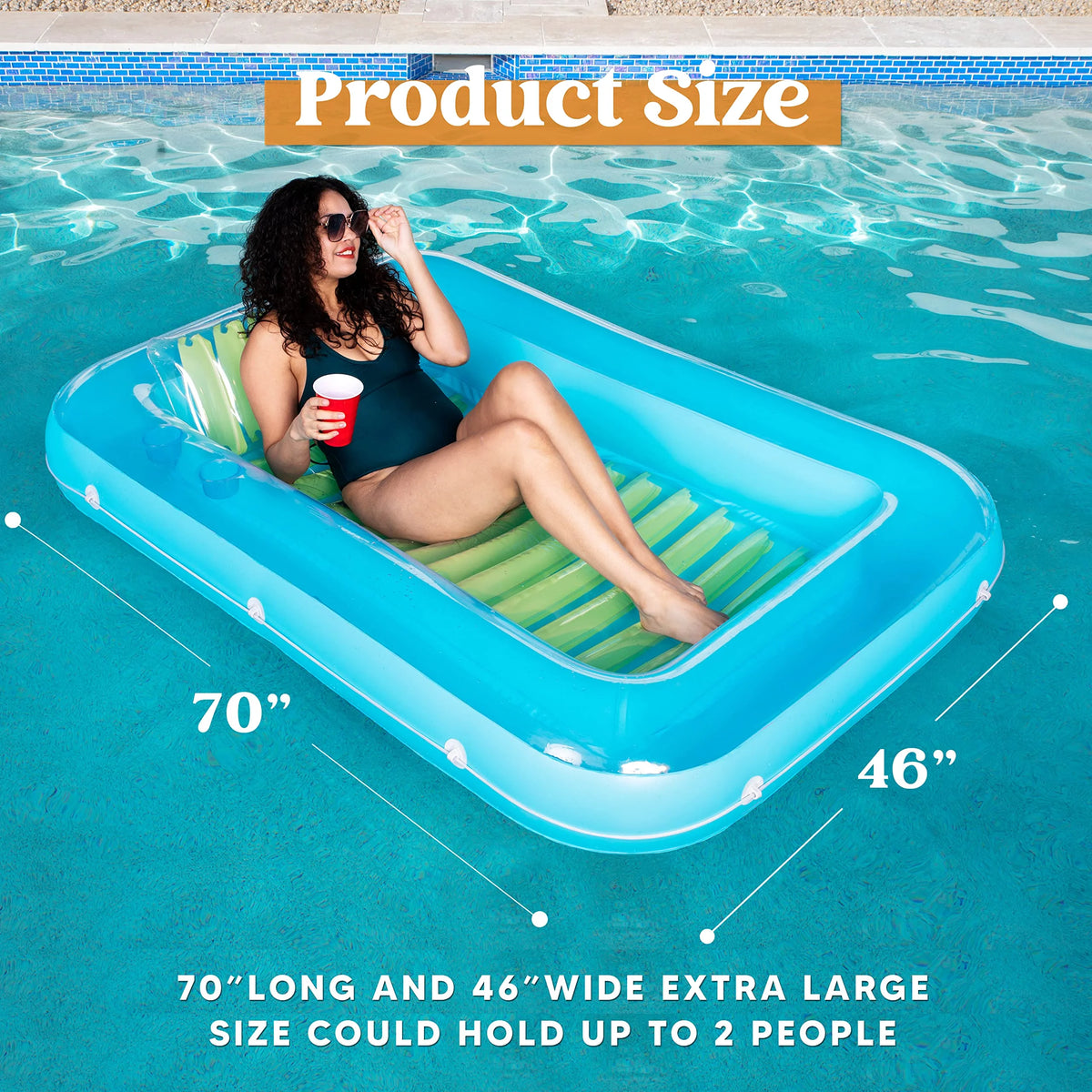 Inflatable Tanning Pool Lounger Float, 70" x 46" with Pillow, Blue R9298