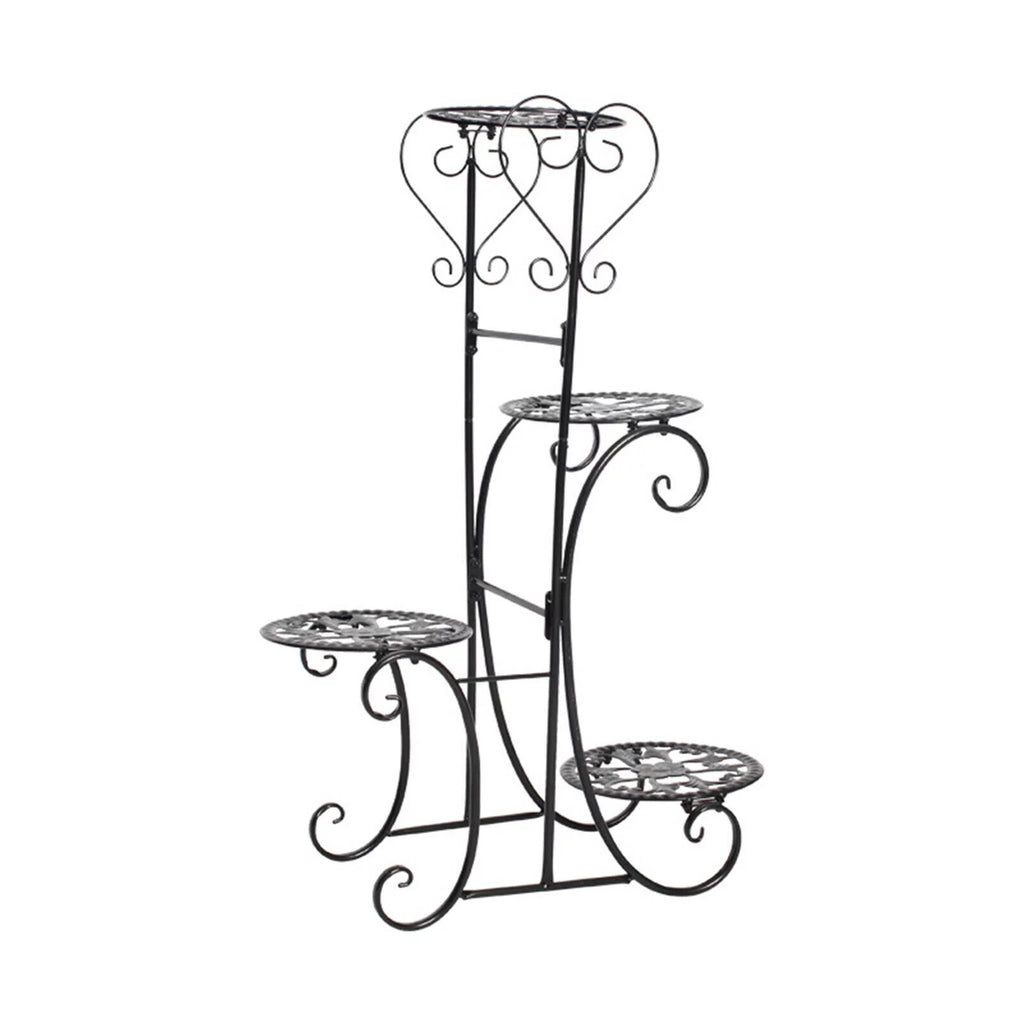 4 Tier Iron Plant Stand Wood Shelves B4294