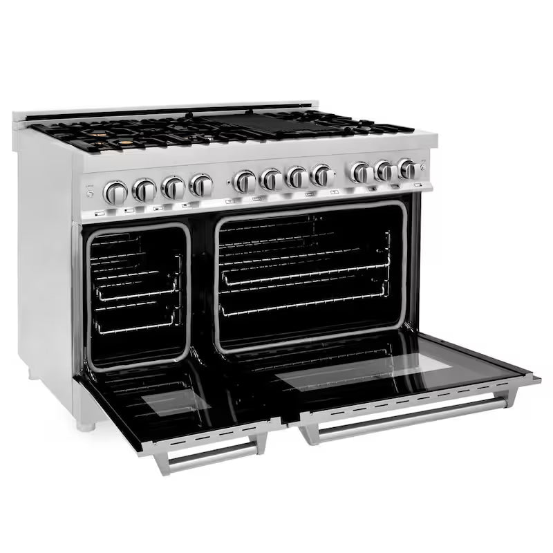 7 Burner Double Oven Dual Fuel Range with Brass Burners in Stainless Steel H863
