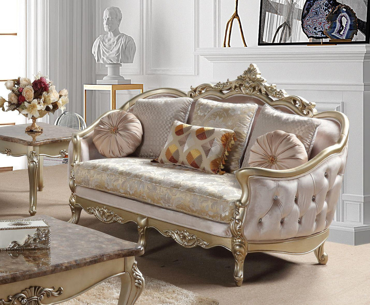 Champagne Finish Wood Sofa Set 3Pcs B423