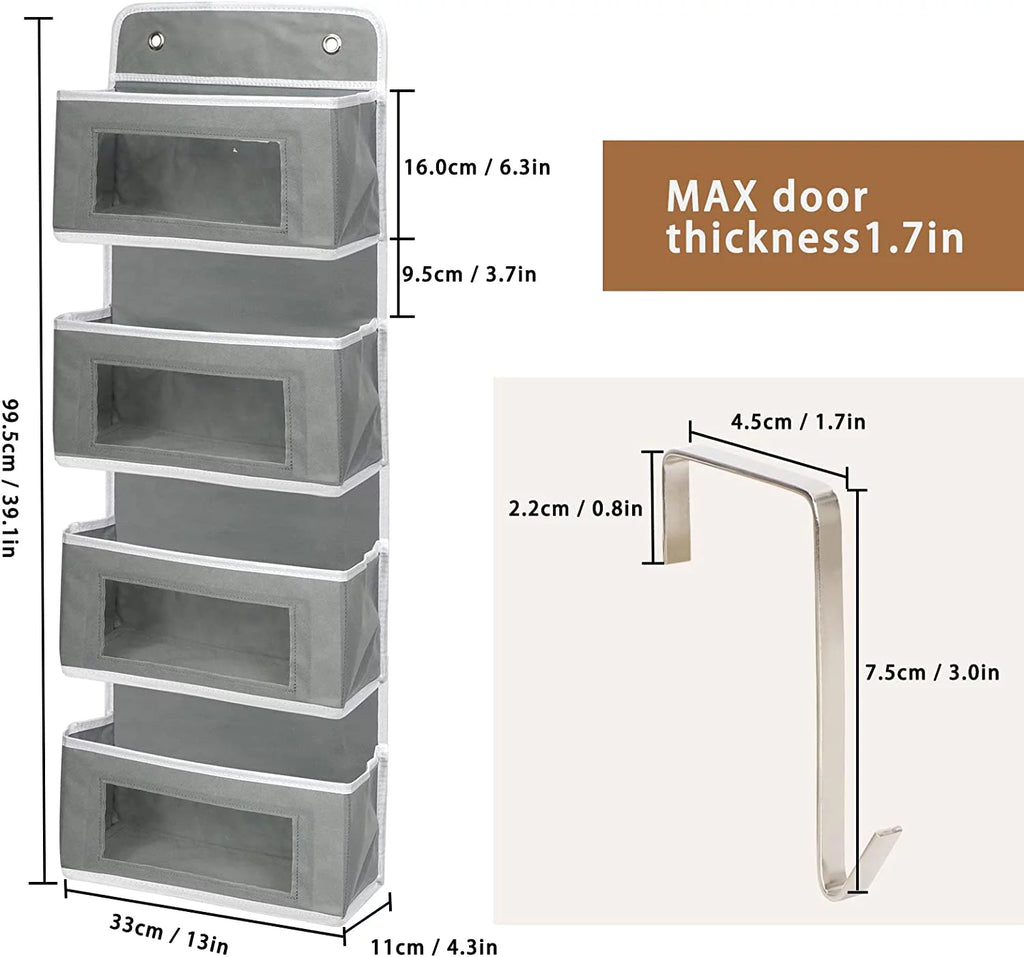 2 Pack 4-Shelf Over Door Hanging Organizer, Grey PVC L5699
