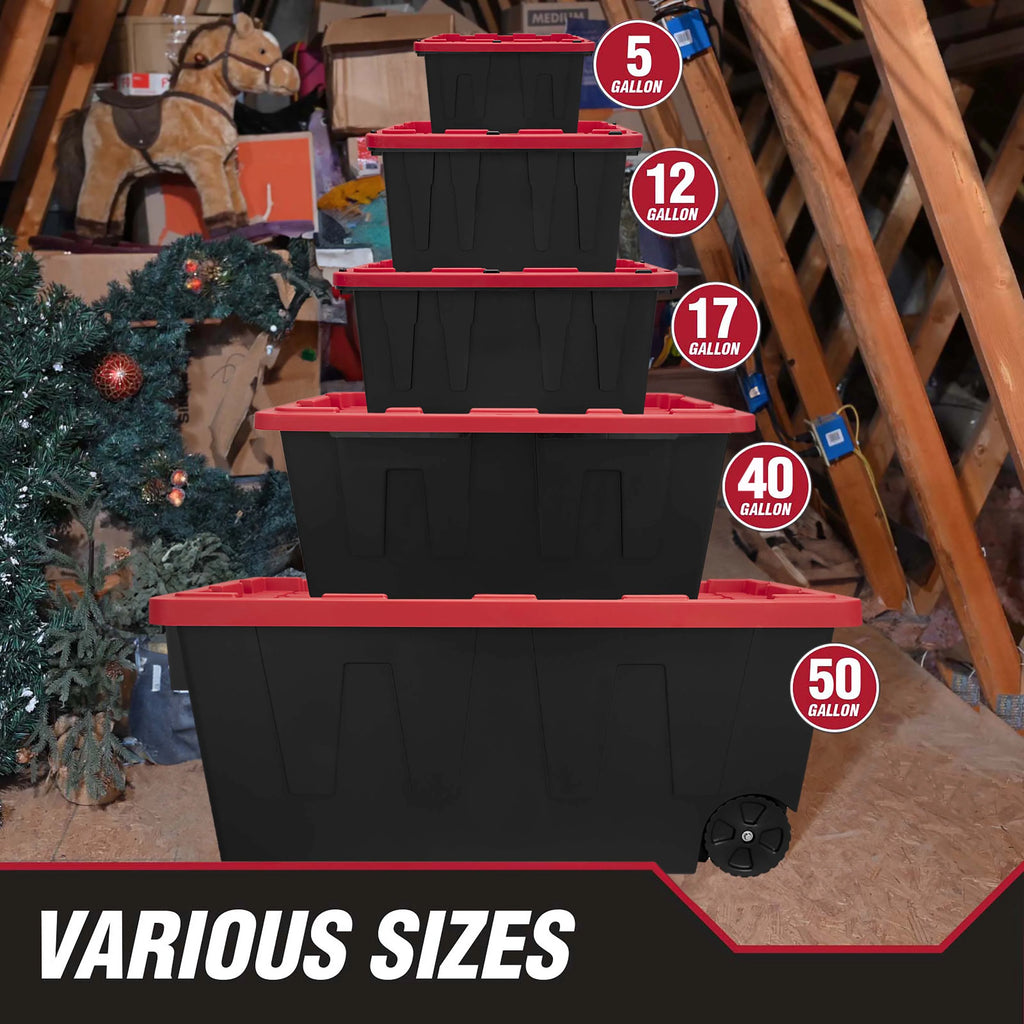 Black 50 Gallon Plastic Storage Bin with Snap Lid S11128