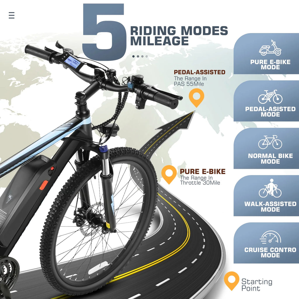 Electric Bike 26" x 2.1" 500W Mountain Bicycle 48V C65418