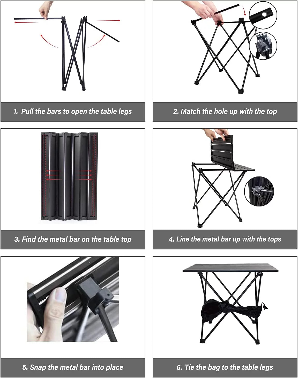 Folding Camping Table with Carry Bag, Black T38590