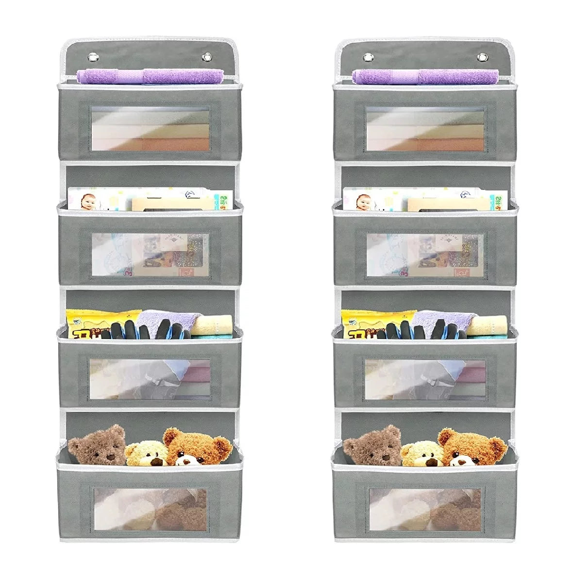 2 Pack 4-Shelf Over Door Hanging Organizer, Grey PVC L5699