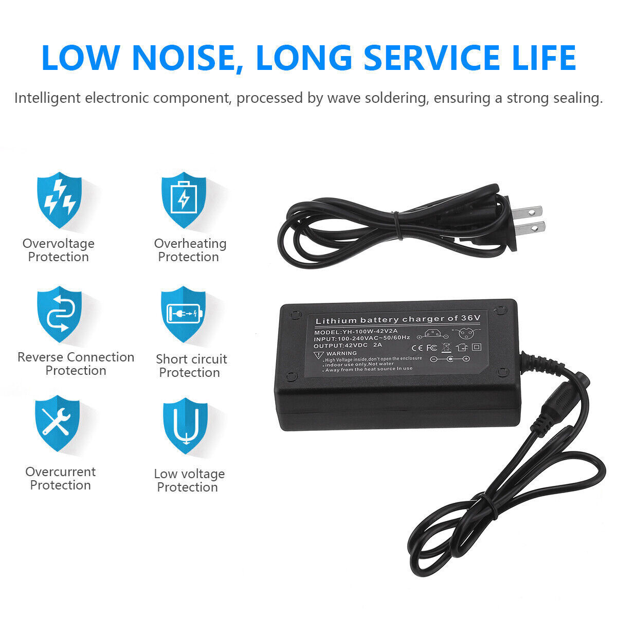 54.6V 2A Charger Adapter for 48V Li-ion Battery Ebike Scooter R1525