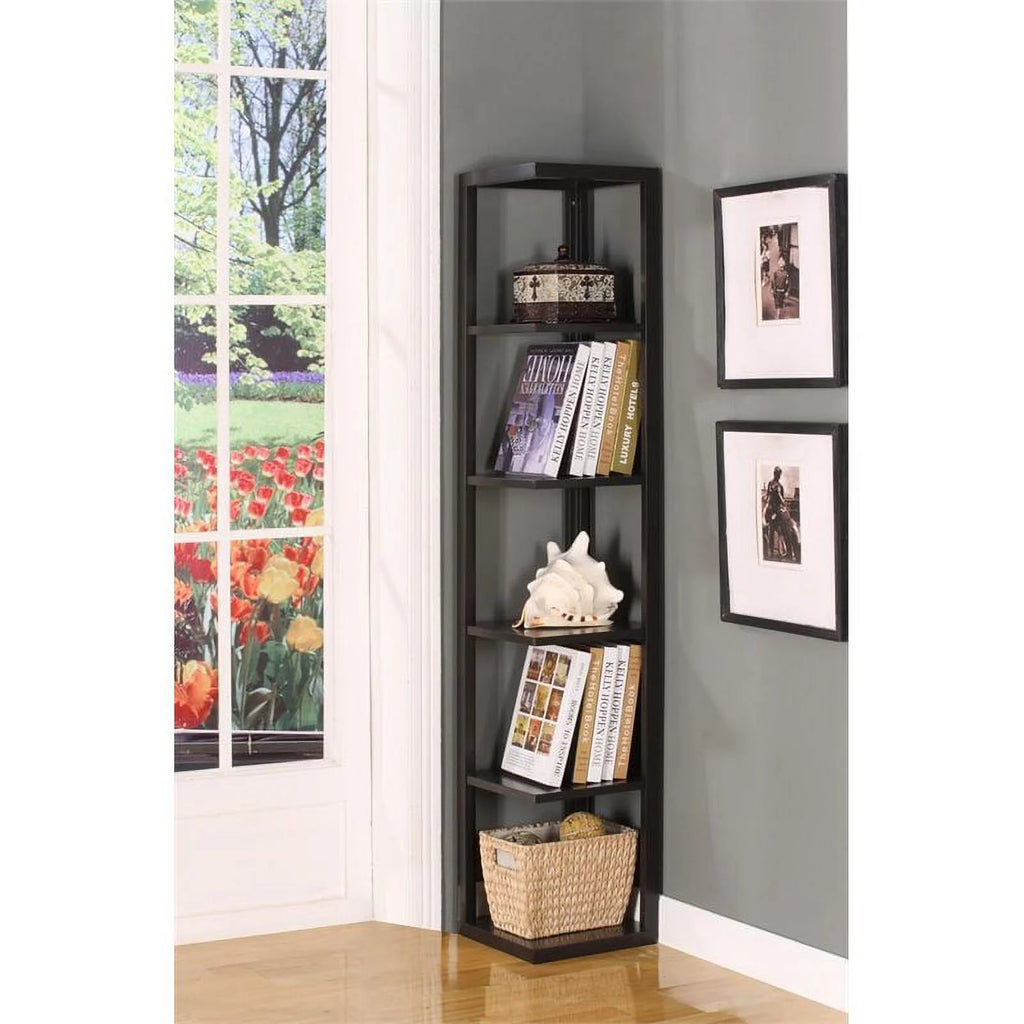 5-Tier Corner Wood Bookcase in Walnut R767