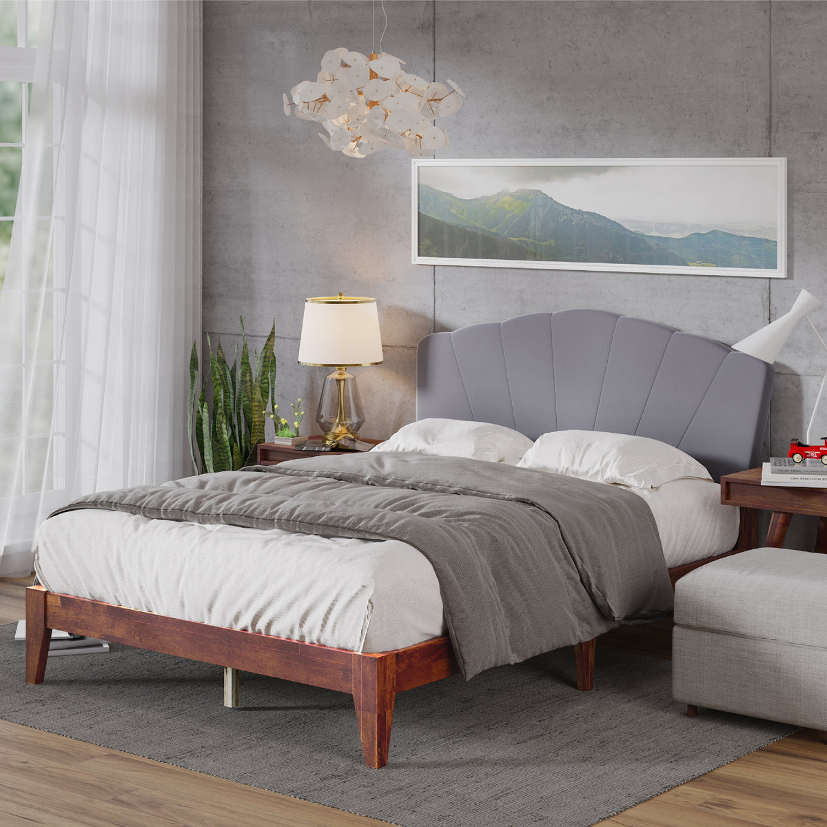 Queen Size Grey Fabric Platform Bed Frame Z3693