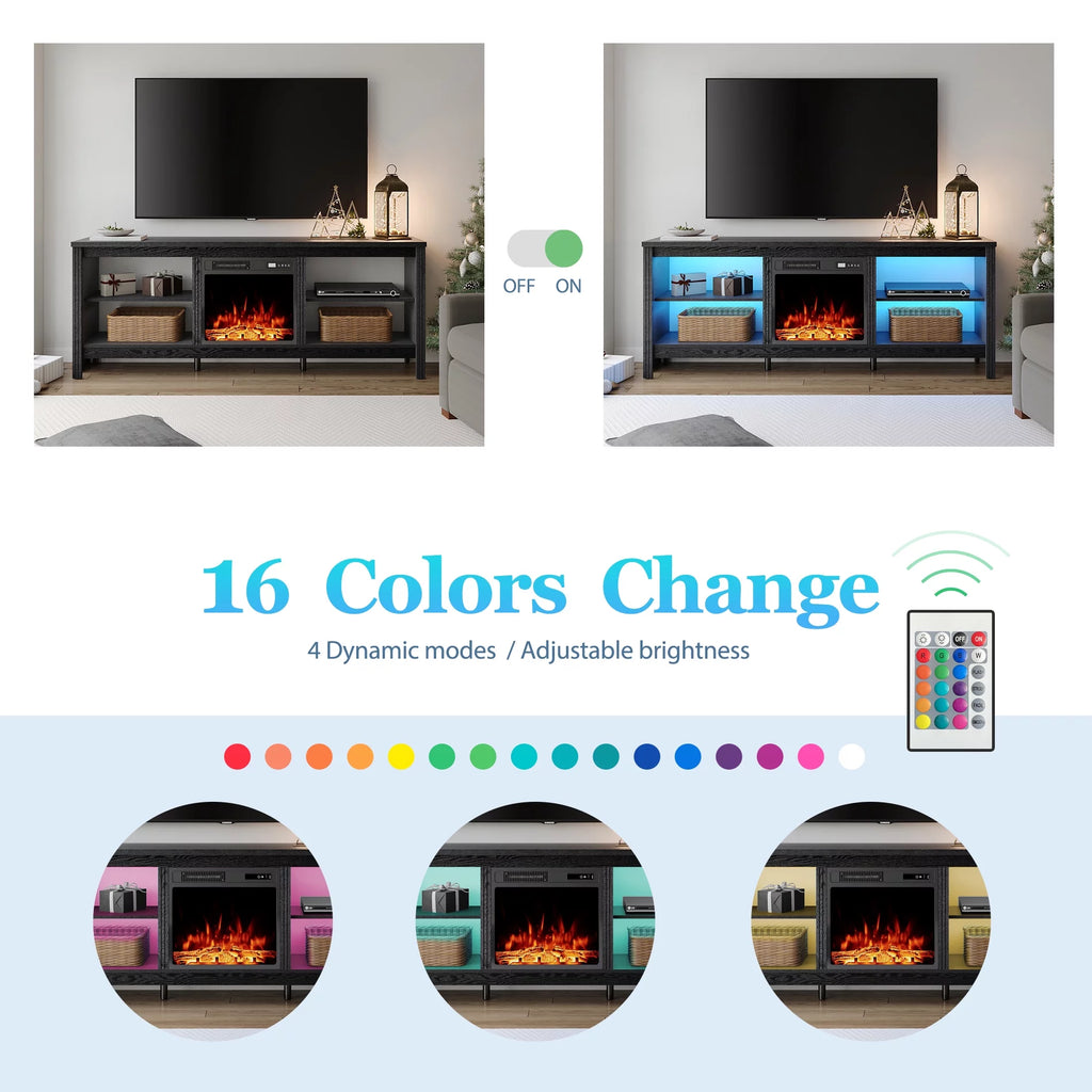 Black Fireplace TV Stand with LED Lights T42497