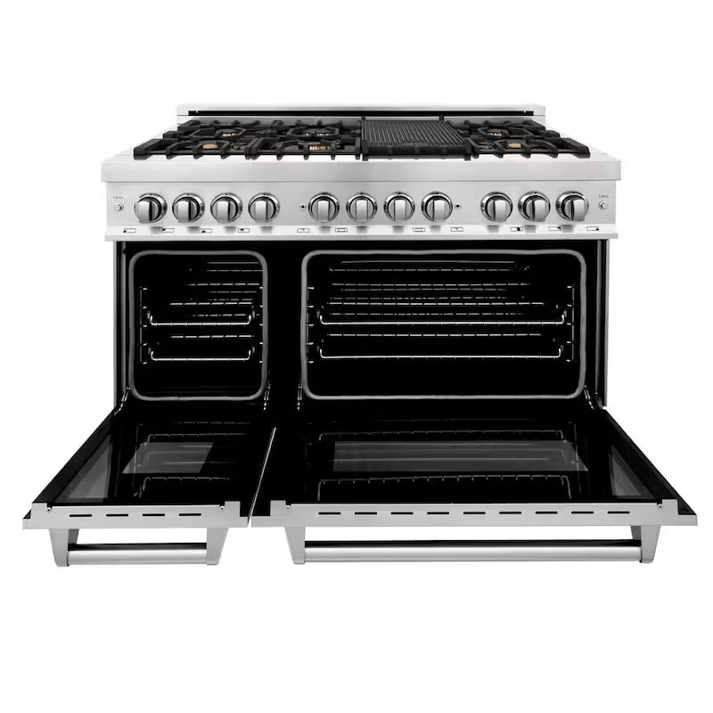 7 Burner Double Oven Dual Fuel Range with Brass Burners in Stainless Steel H863