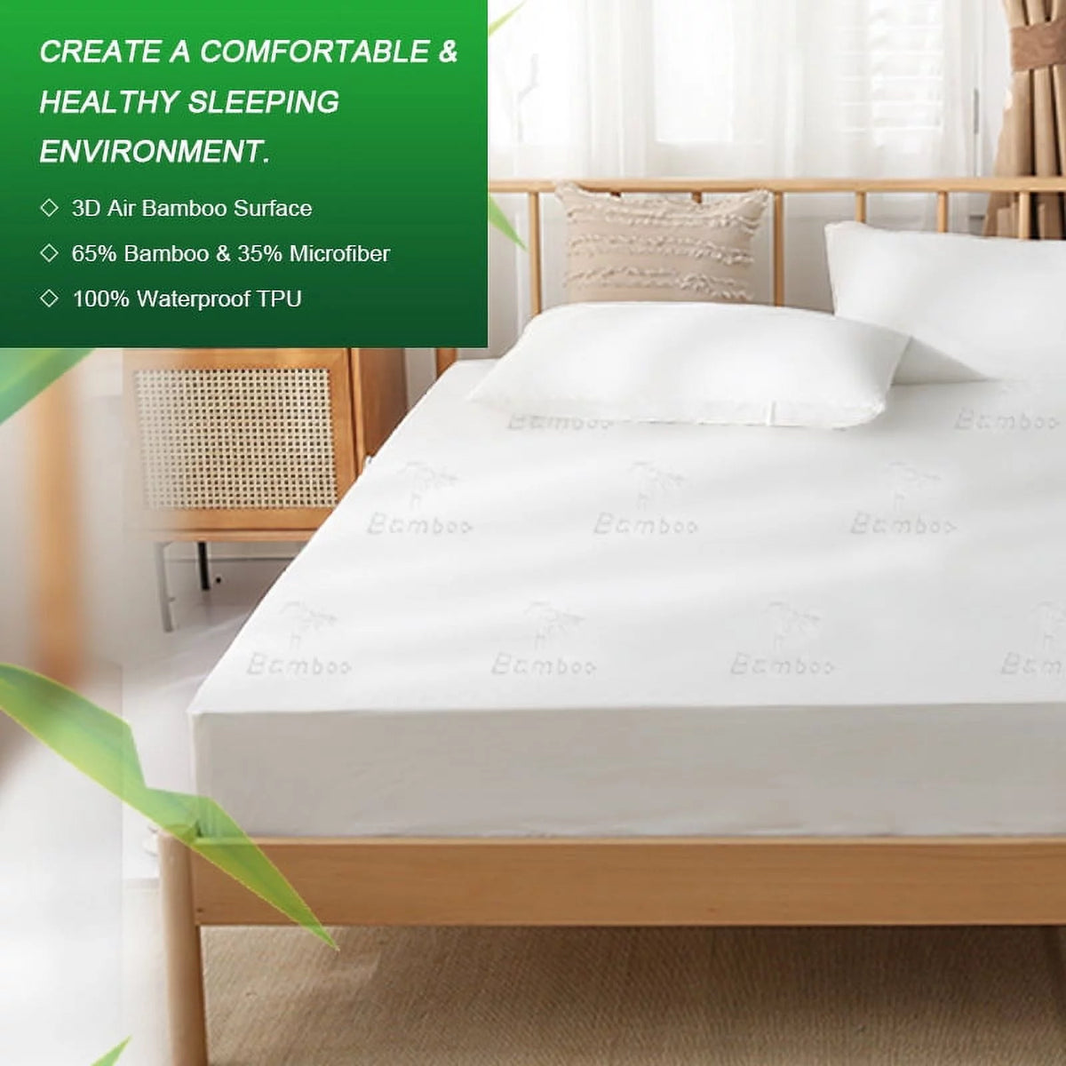 Bamboo Fibre Full Size Waterproof Mattress Protector Deep Pocket Y98480