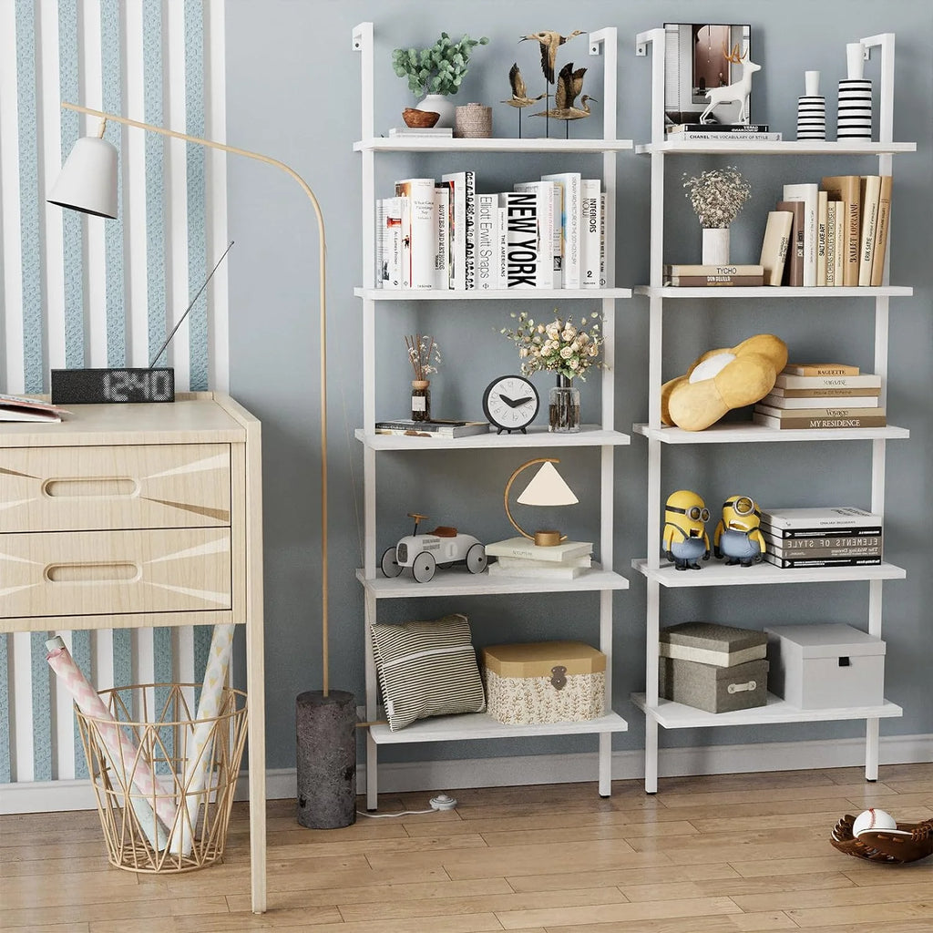 White 5-Tier Wood Ladder Shelf F90515