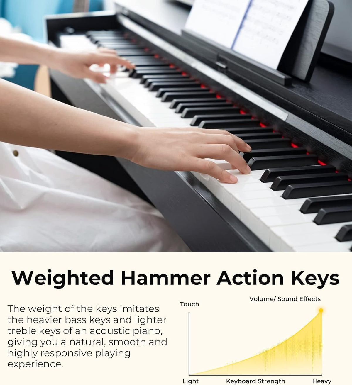 88 Keys Weighted Hammer Action Digital Piano with Furniture Stand W496386