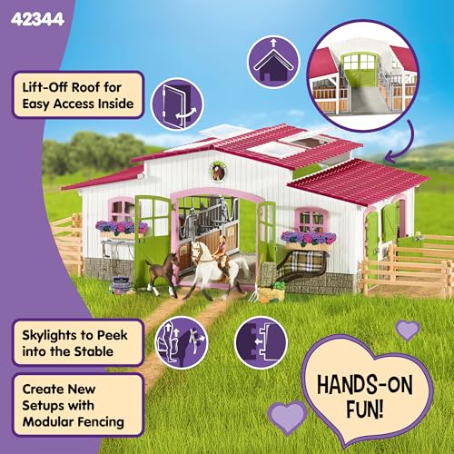 Horse Toy Playset with Rider, 2 Horses, Barn and Farm Figurine Accessories V28745