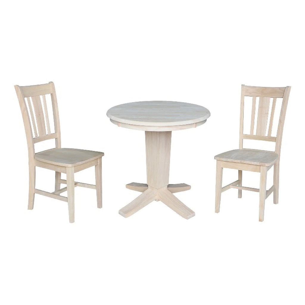 30" Solid Wood Round Top Pedestal Dining Table with 2 Chairs D77596
