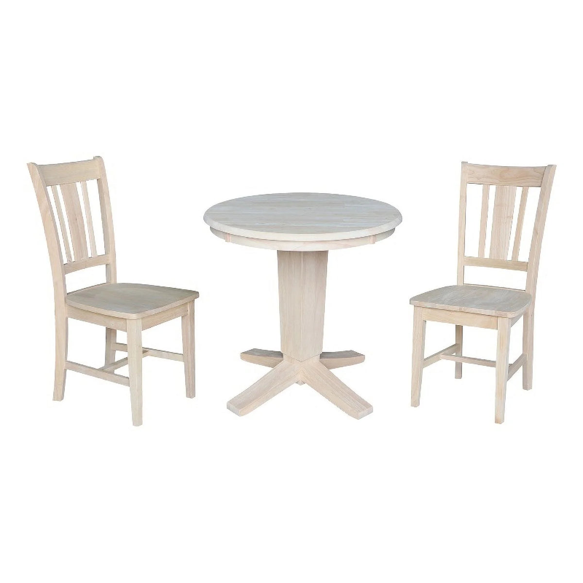30" Solid Wood Round Top Pedestal Dining Table with 2 Chairs D77596