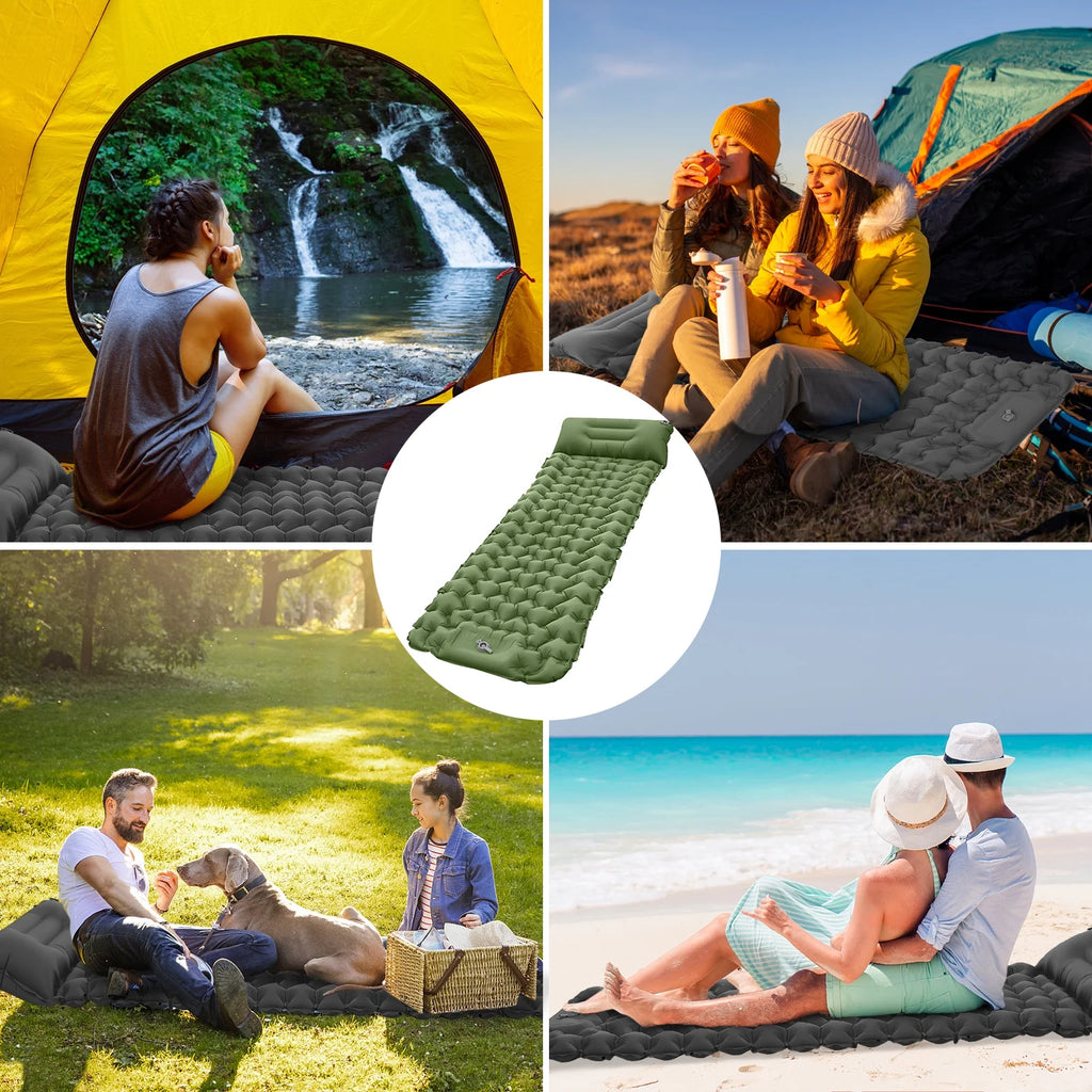 Ultralight Inflatable Camping Sleeping Pad with Pillow and Built in Pump K39470