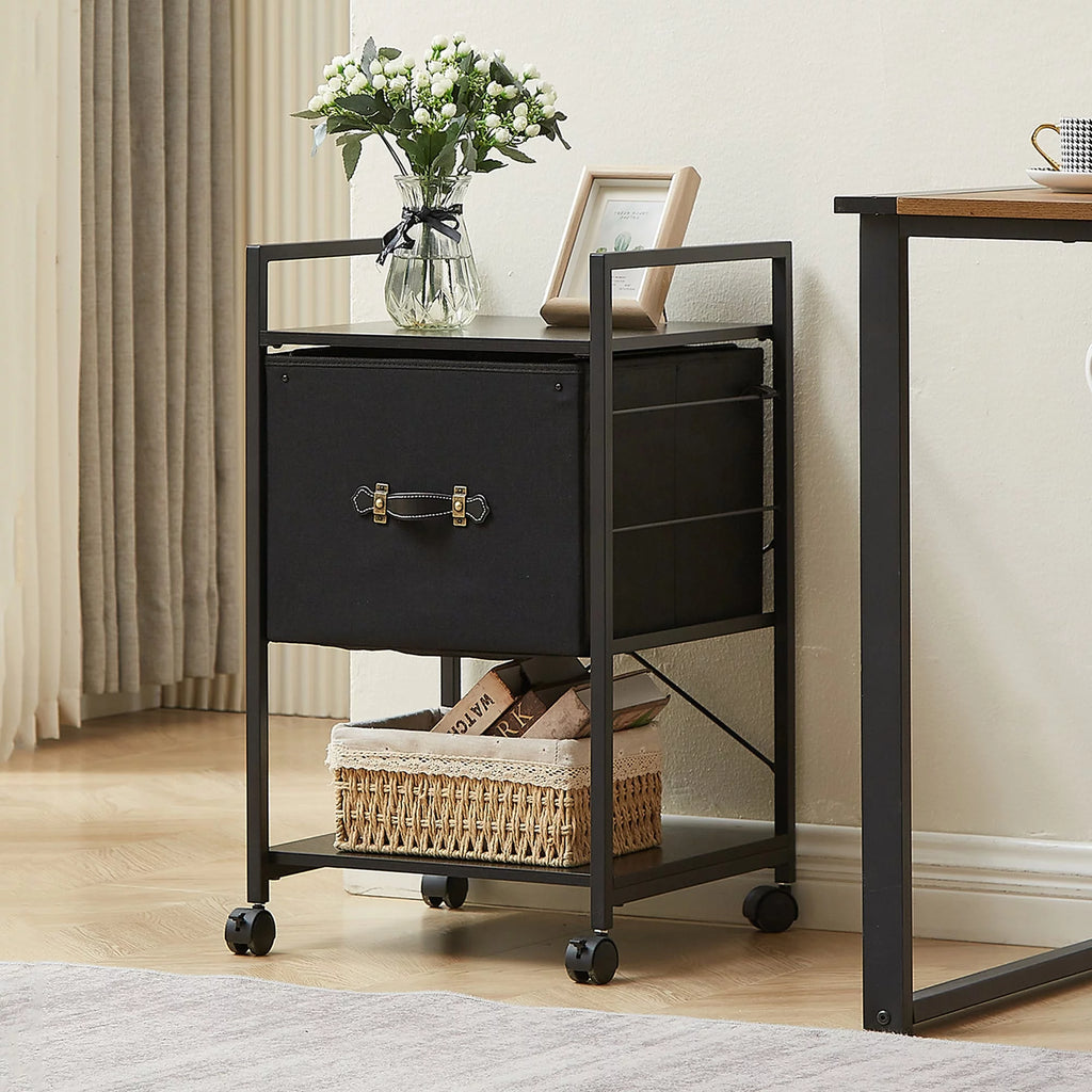 Set of 2 Black Rolling File Cabinet with 1 Drawer and Shelf N2501