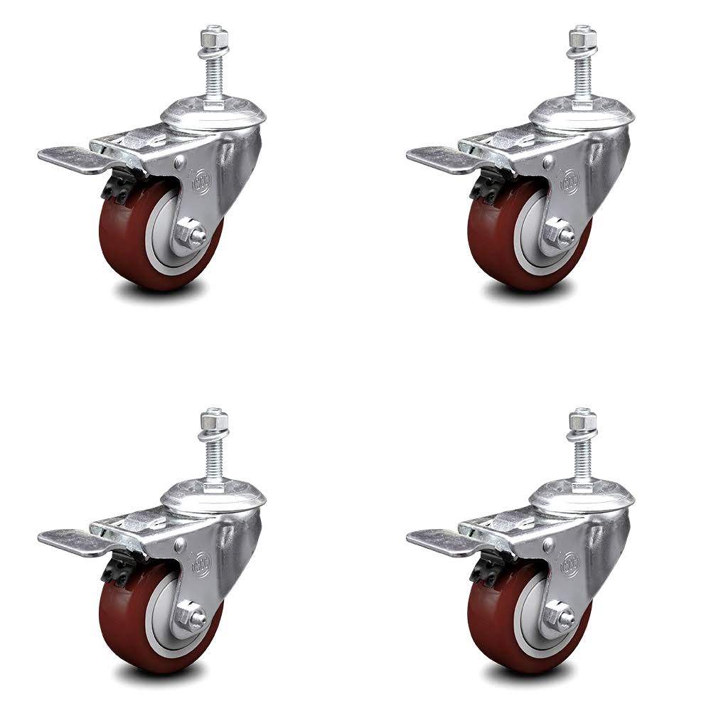 4 Swivel Caster Set with 3.5x22 Wheel and 3/8x22 Stem with Total Lock Brake E863065