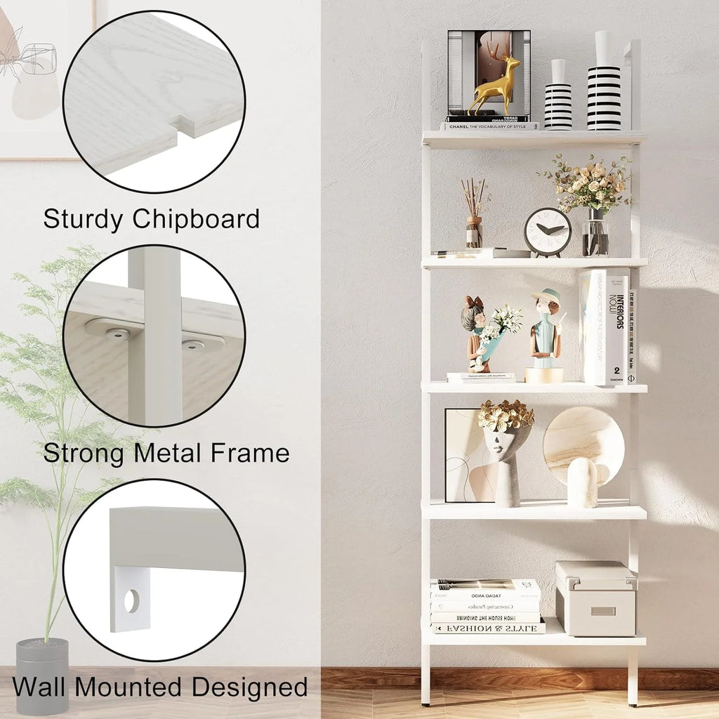 White 5-Tier Wood Ladder Shelf F90515