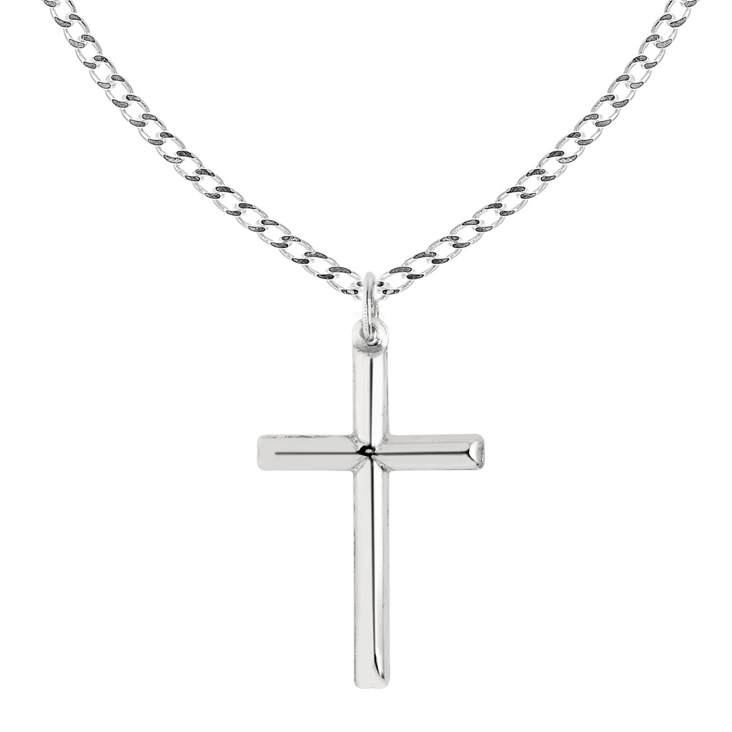 Sterling Silver Tubular Cross Charm Necklace 24 Inches Z774