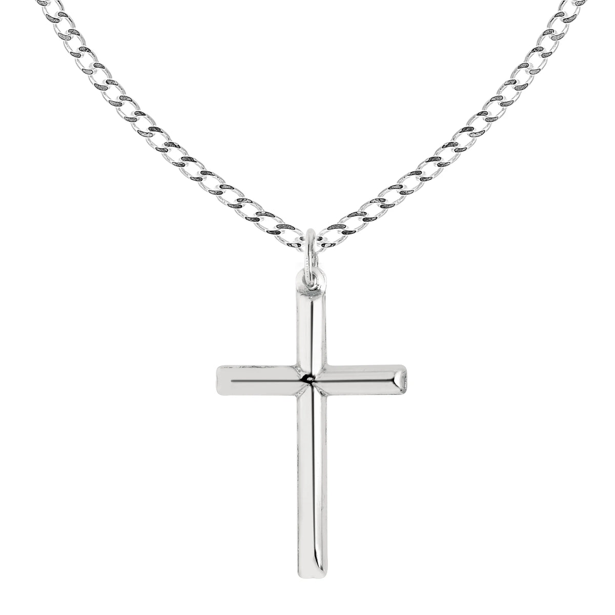 Sterling Silver Tubular Cross Charm Necklace 24 Inches Z774