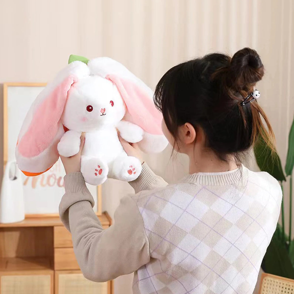 Reversible Bunny Plush Pillow with Zipper I959743