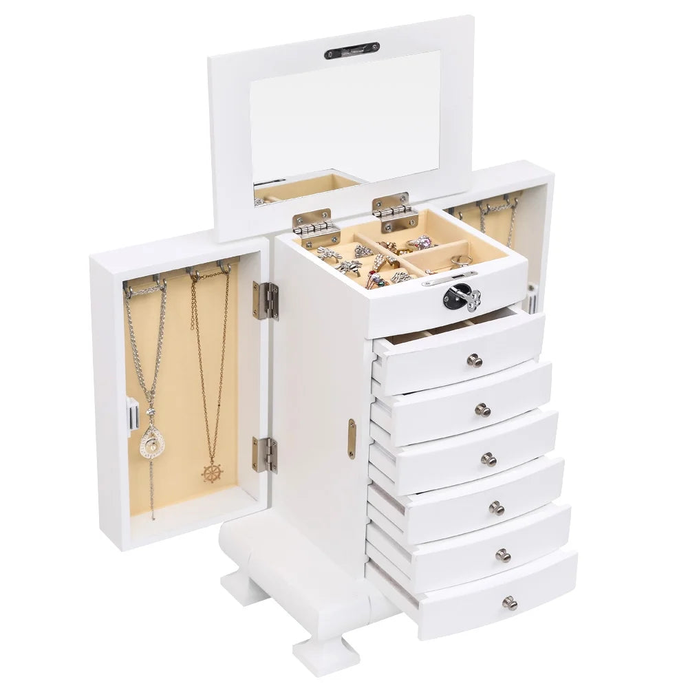 White Wooden 7 Layers Jewelry Box with Lock S31341