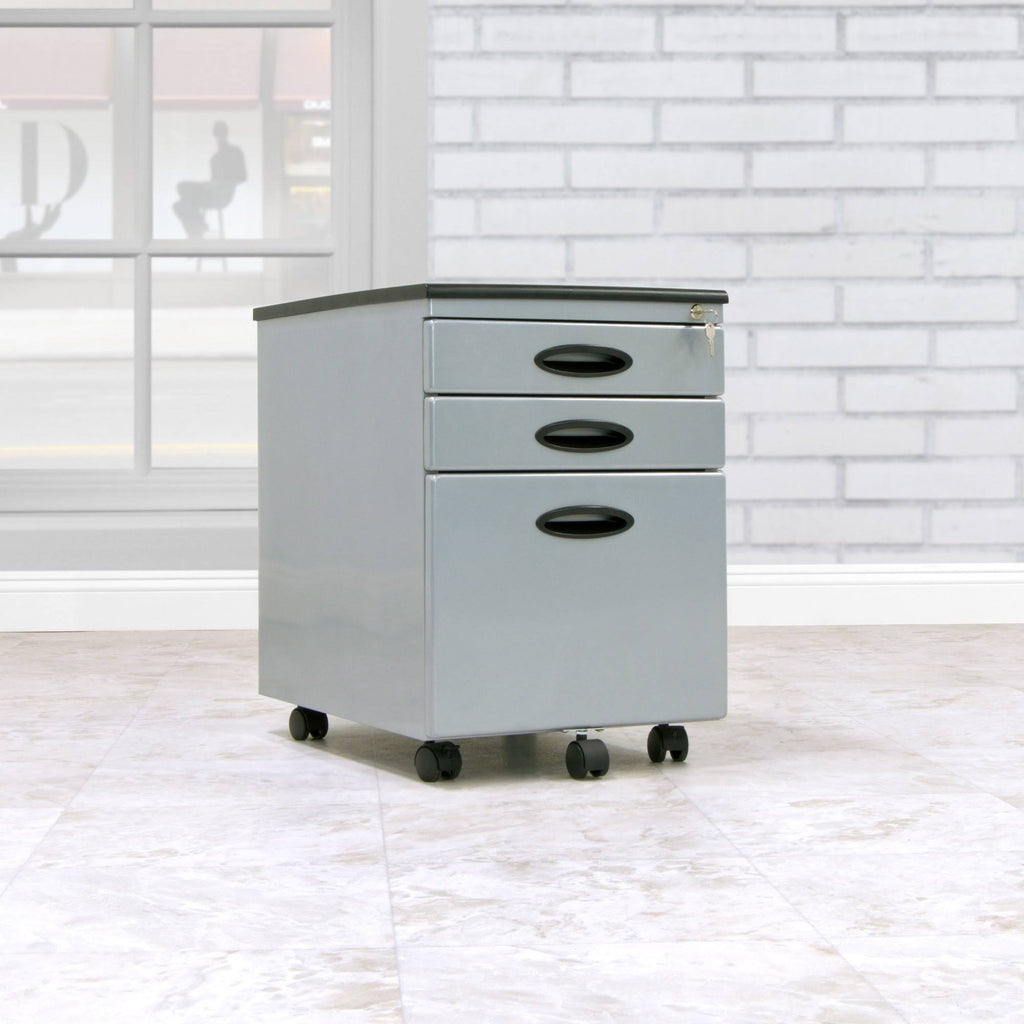 3 Lockable Drawers Silver Mobile File Cabinet N6140