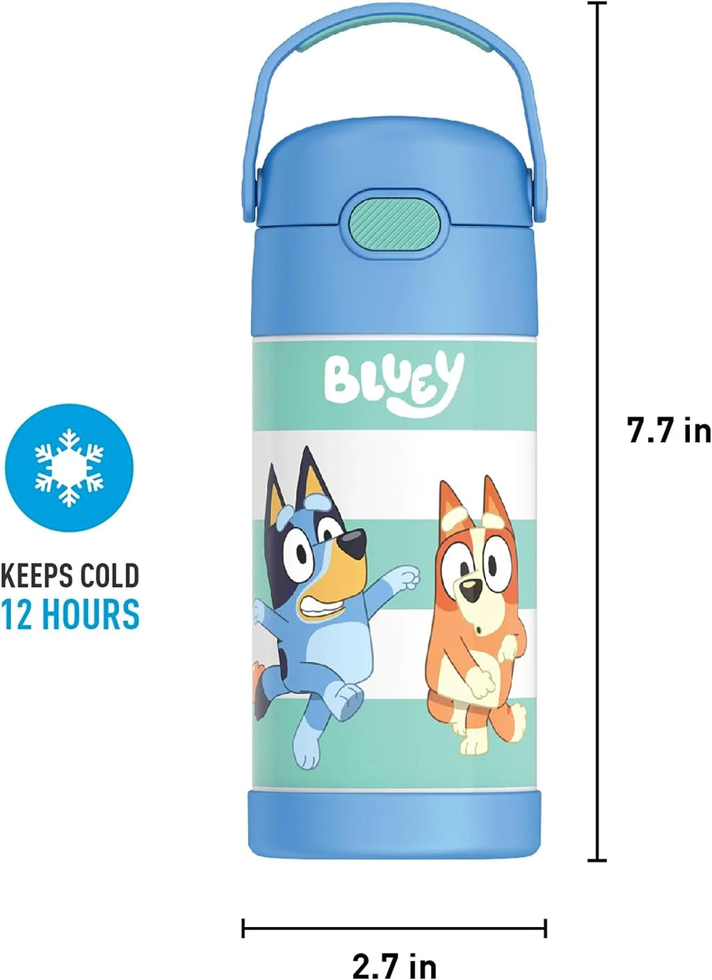 Bluey 12 Ounce Stainless Steel Kids Straw Bottle M5668