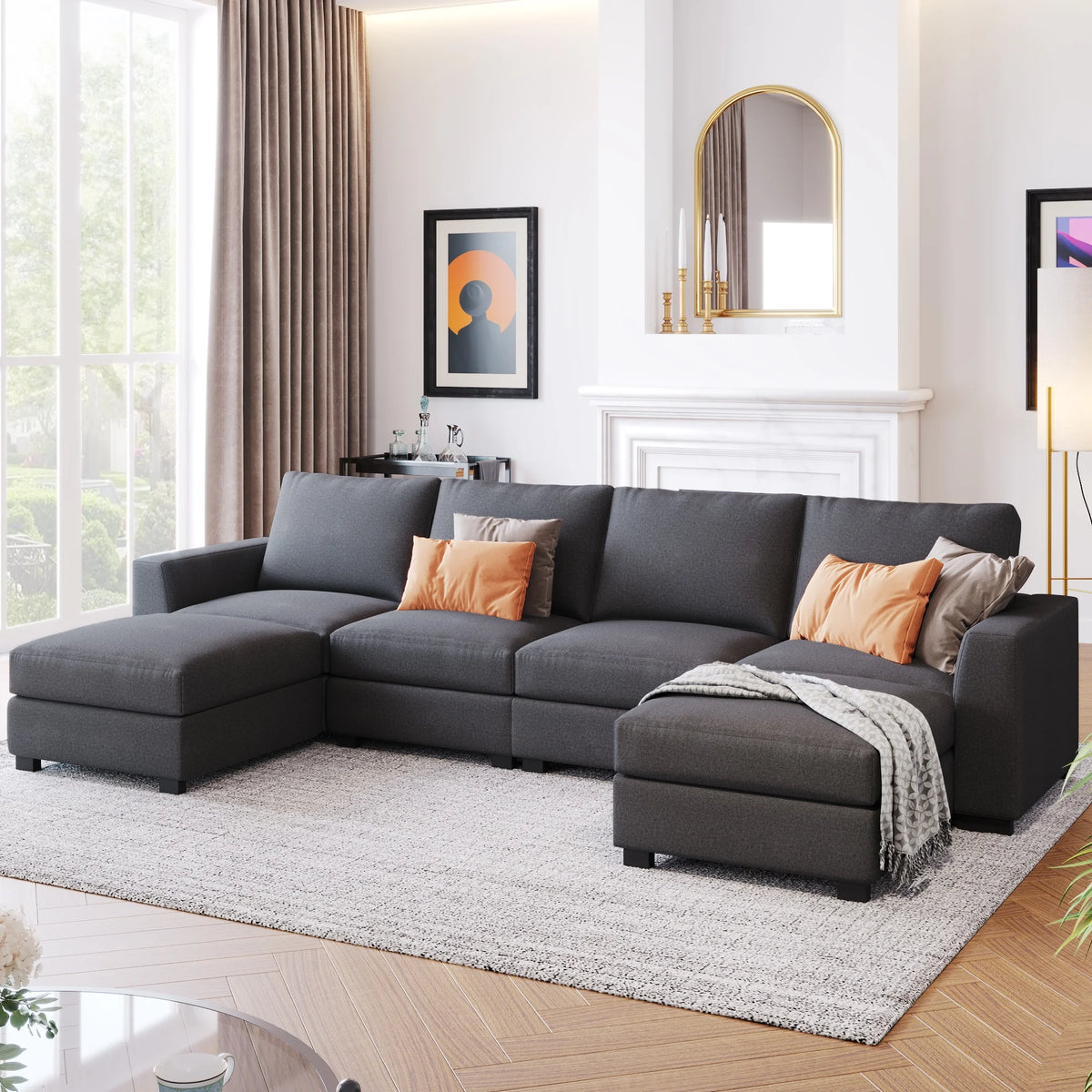 U Shaped Sofa with Removable Ottomans V643733