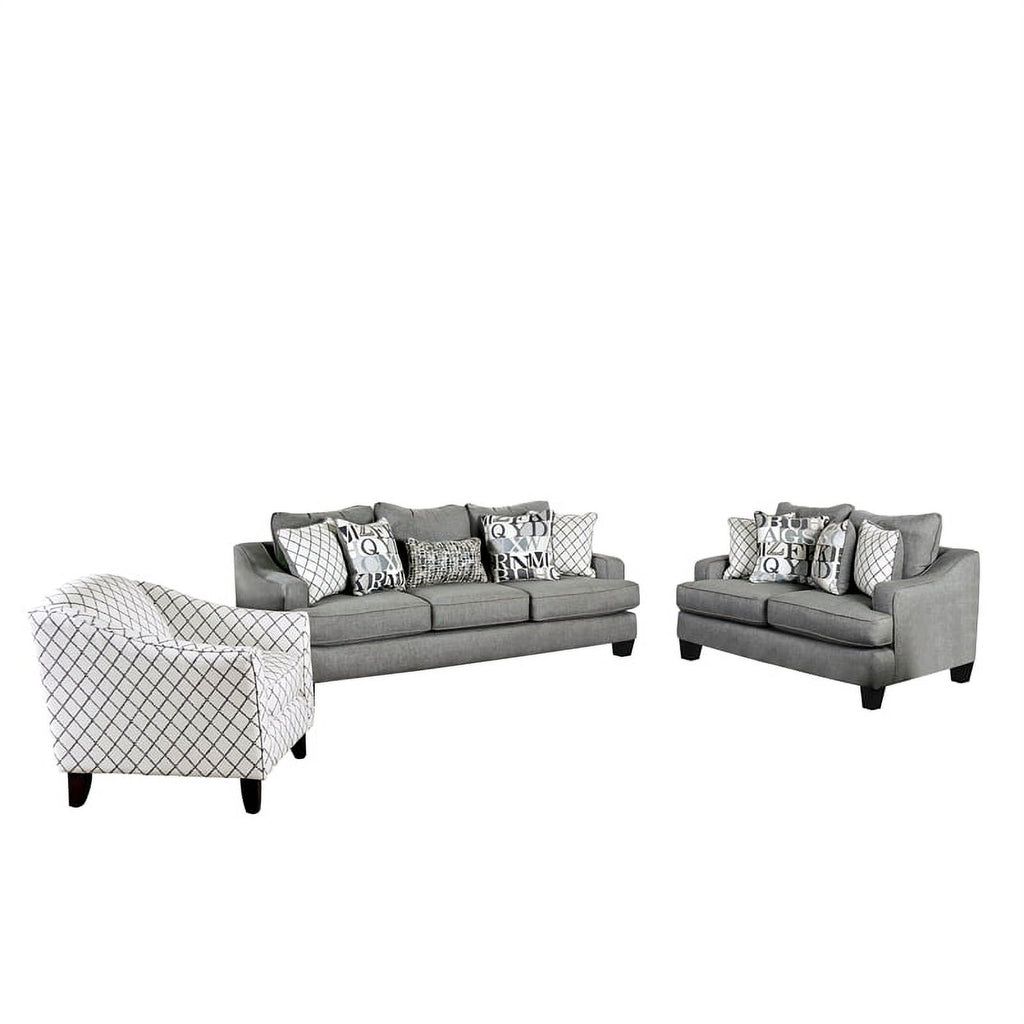 Bluish Gray Fabric 3-Piece Sofa Set with Ottoman F65584