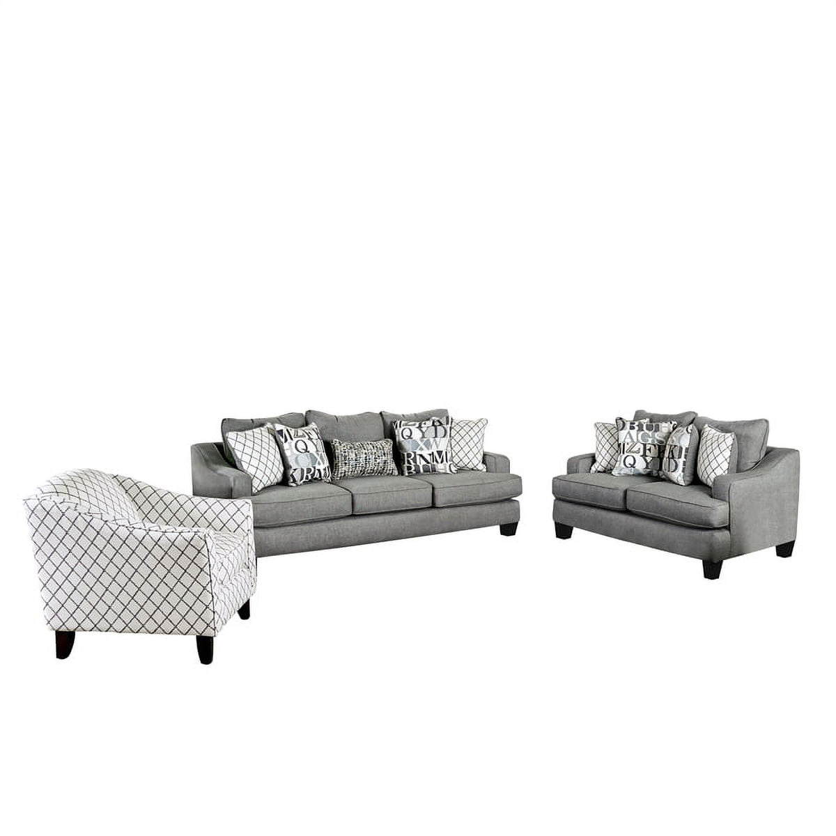 Bluish Gray Fabric 3-Piece Sofa Set with Ottoman F65584