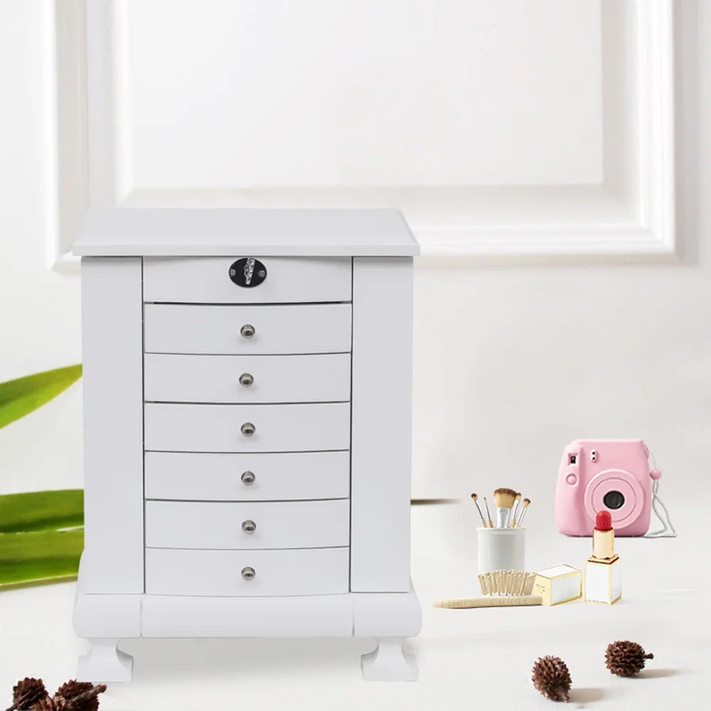 White Wooden 7 Layers Jewelry Box with Lock S31341