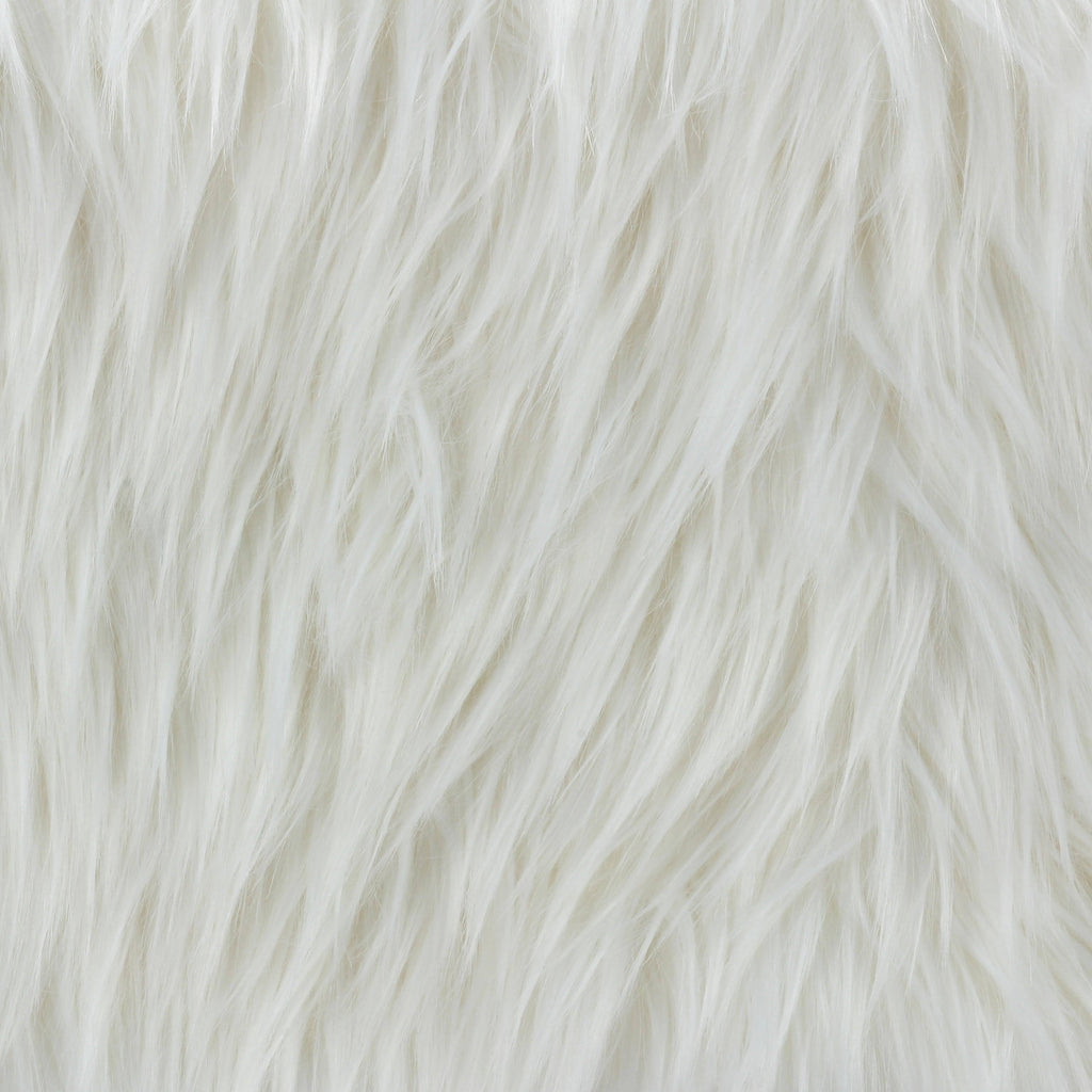 White Faux Fur Ottoman with Chrome Legs B5517