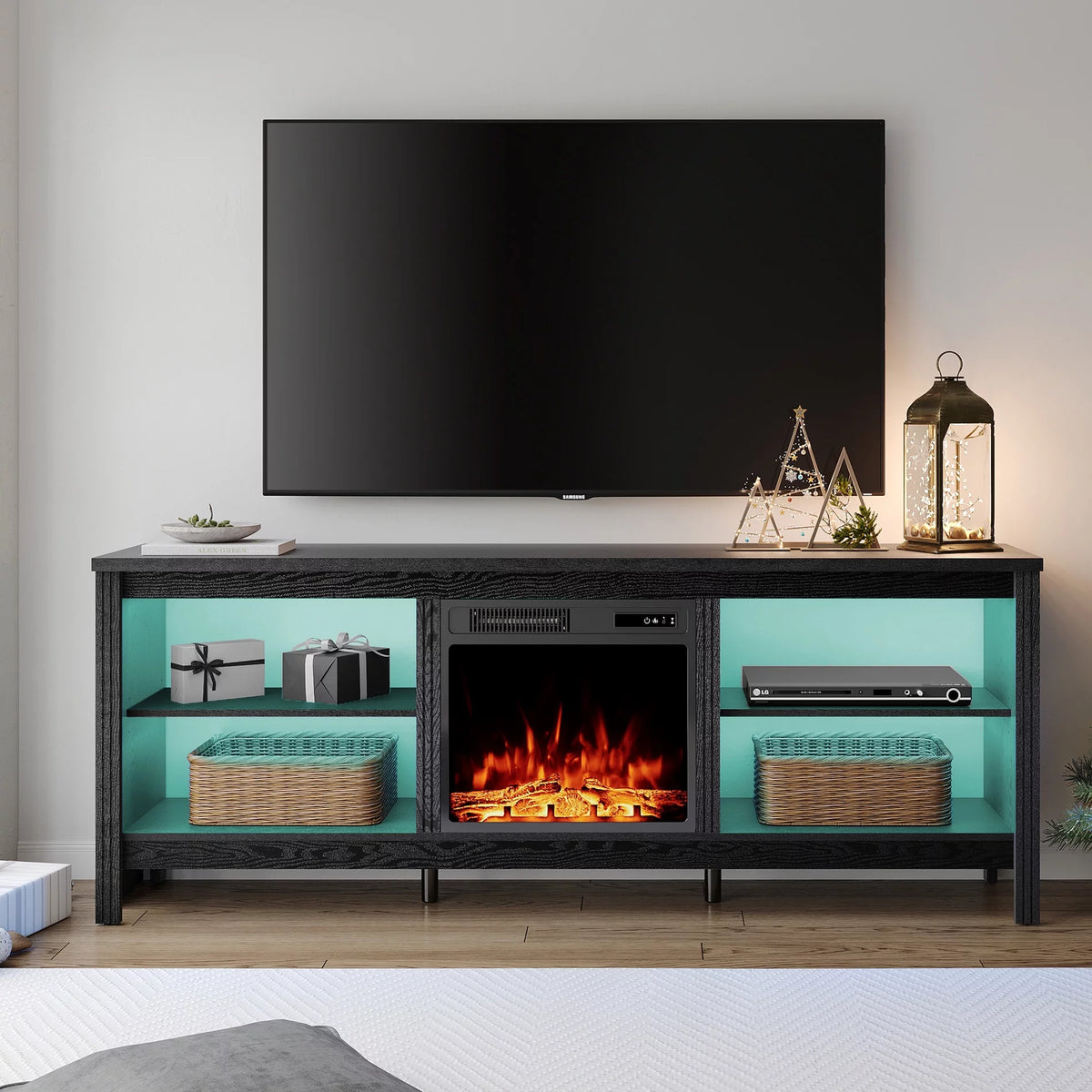 Black Fireplace TV Stand with LED Lights T42497