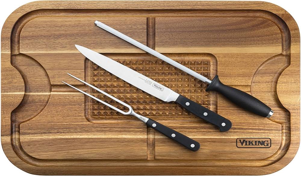 Acacia Carving Board with 3-Piece Carving Set G644