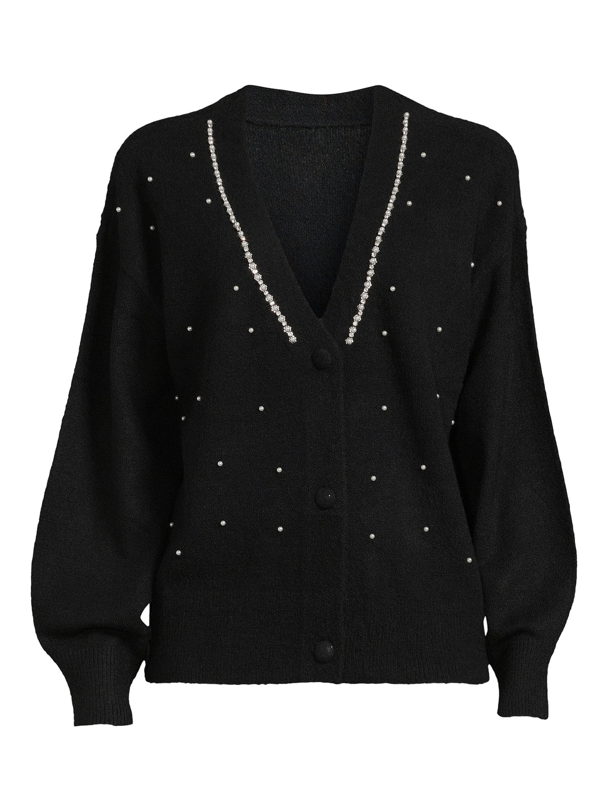 Women's V-Neck Embellished Button Front Cardigan with Long Sleeves L498