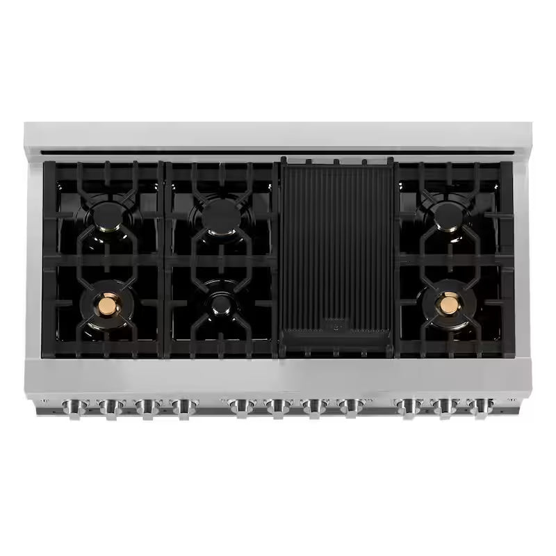7 Burner Double Oven Dual Fuel Range with Brass Burners in Stainless Steel H863