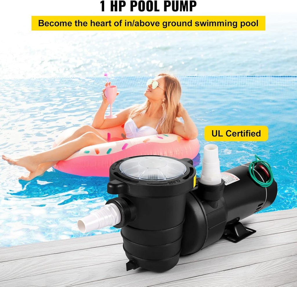 1HP 110V 5220GPH Self-priming Swimming Pool Pump with Strainer Basket and 2pcs 1-1/2'' NPT Connectors S55482