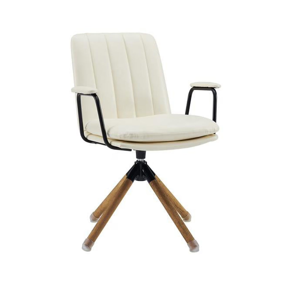 Off White Faux Leather Swivel Arm Chair J909