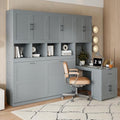 White Twin Size Wooden Murphy Bed with Closet Drawers Desk W18052
