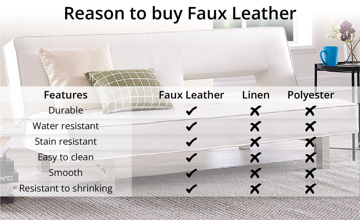 Cream Faux Leather Convertible Futon Sofa A7694