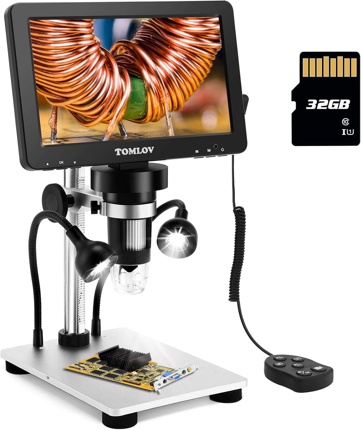 7" LCD Digital Microscope 1200X 1080P Video Microscope with Metal Stand L564