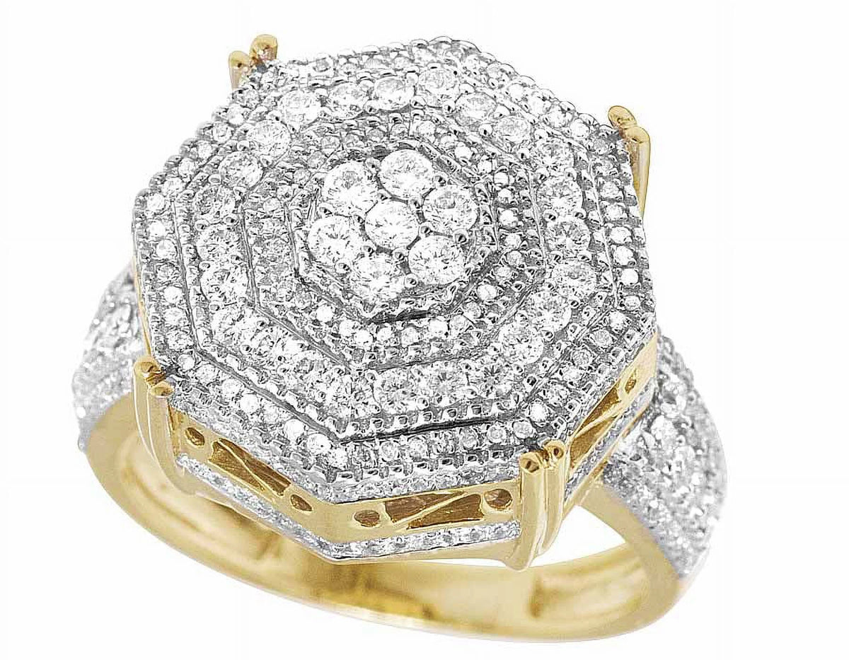 Mens 10K Yellow Gold Genuine Diamond 3D Octagon Wedding Pinky Ring 1.4 CT 19MM O3984