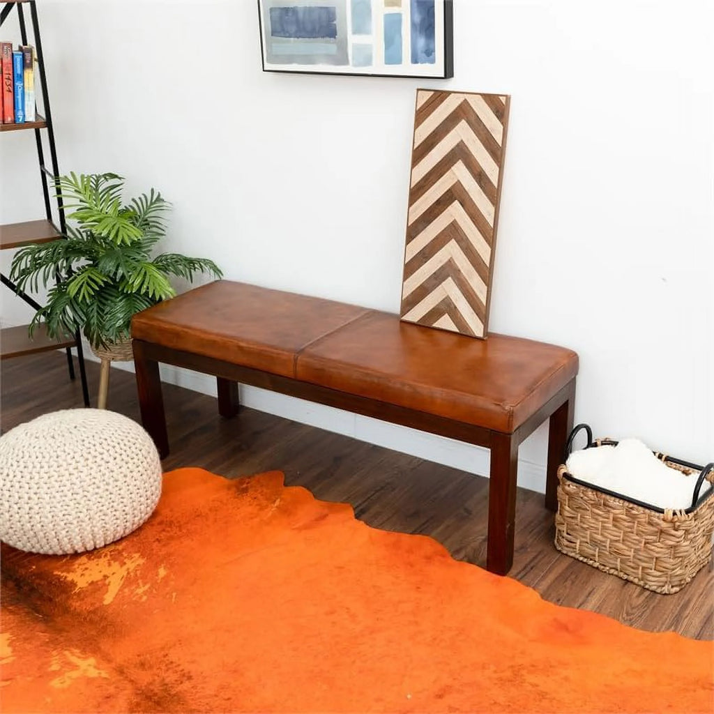 Genuine Leather Rectangular Bench Z17034