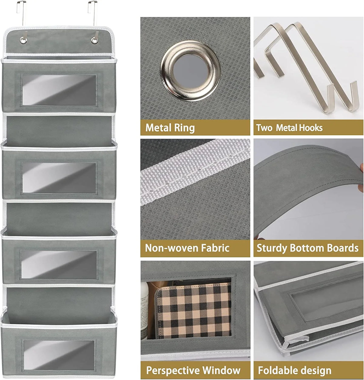 2 Pack 4-Shelf Over Door Hanging Organizer, Grey PVC L5699